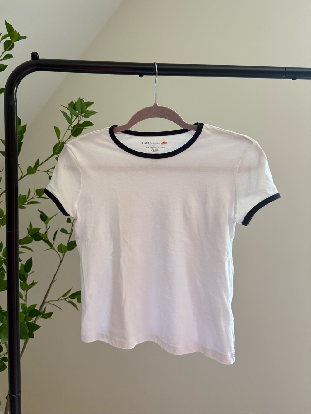 C&C Like New: White Baby Tee with Navy Trim